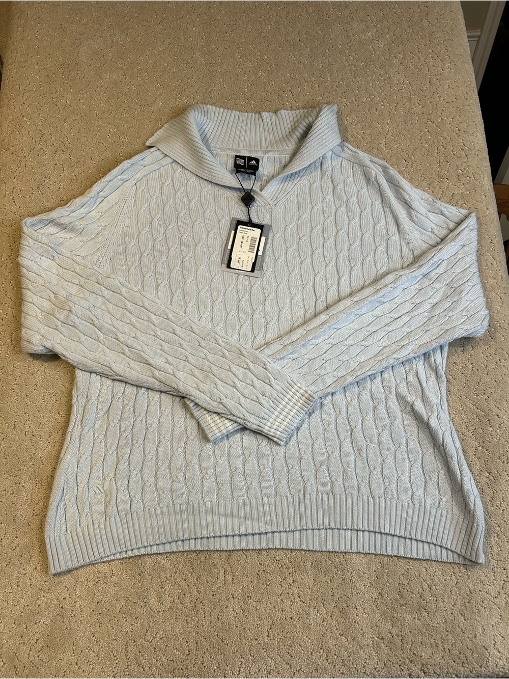 NWT Women’s Adidas Light Blue Chevron Polo Sweater Size XL